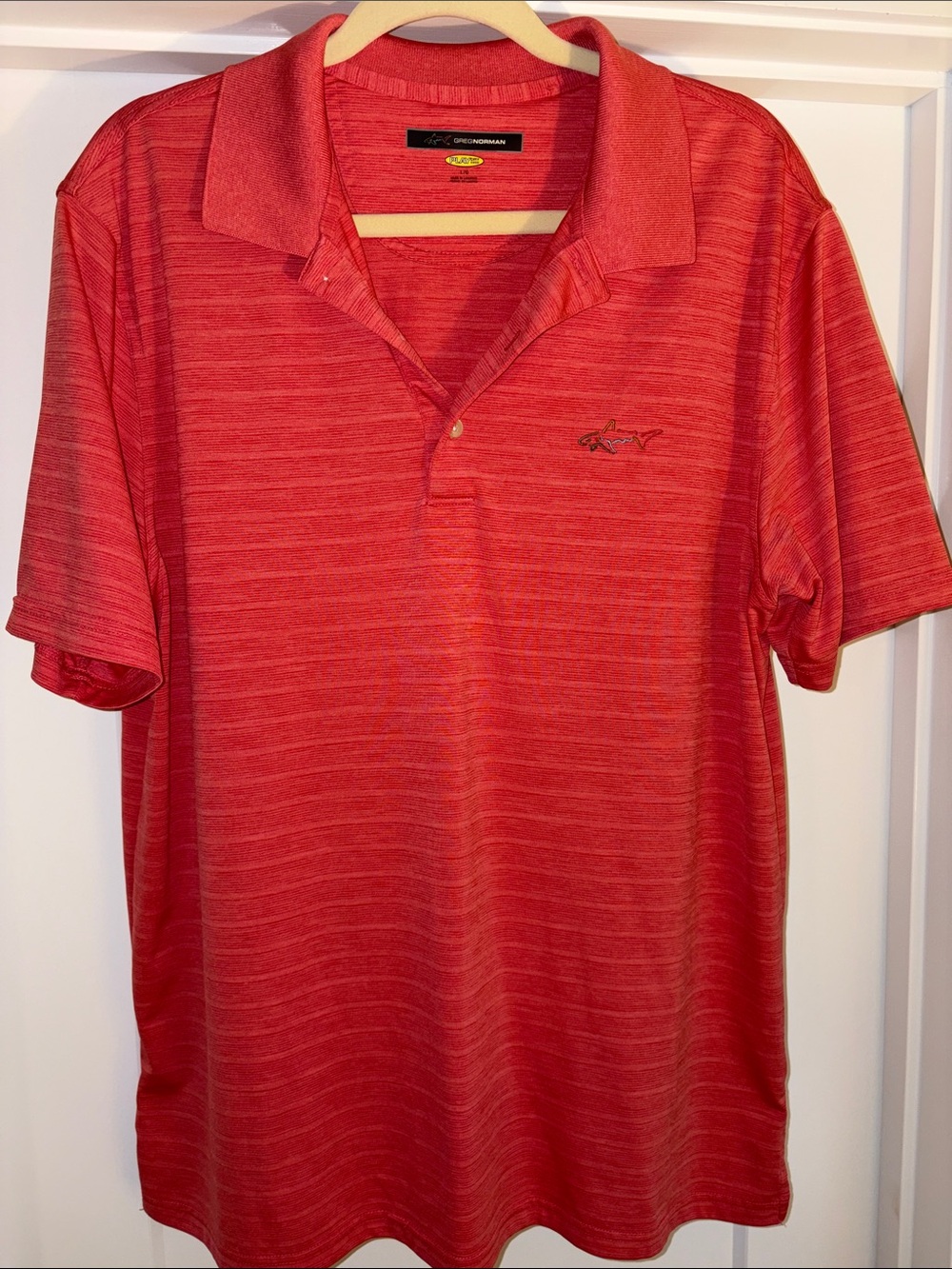 Greg Norman Collection Red Heathered Polo with Subtle Stripe